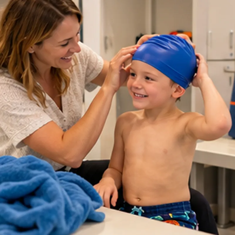Kind wird für den Schwimmkurs vorbereitet – Burg (Spreewald)
