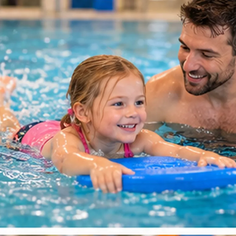 Schwimmlehrer begleitet ein Kind im Wasser – Bad Tabarz