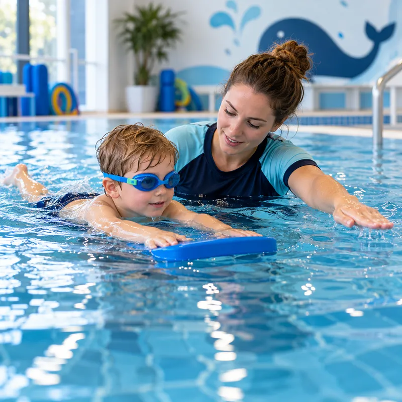 Schwimmlehrer begleitet ein Kind im Wasser – Baunach