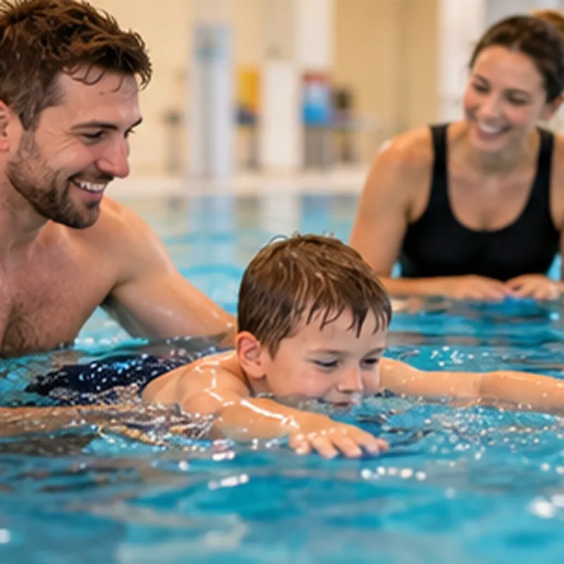 Schwimmlehrer begleitet ein Kind im Wasser – Burg (Spreewald)